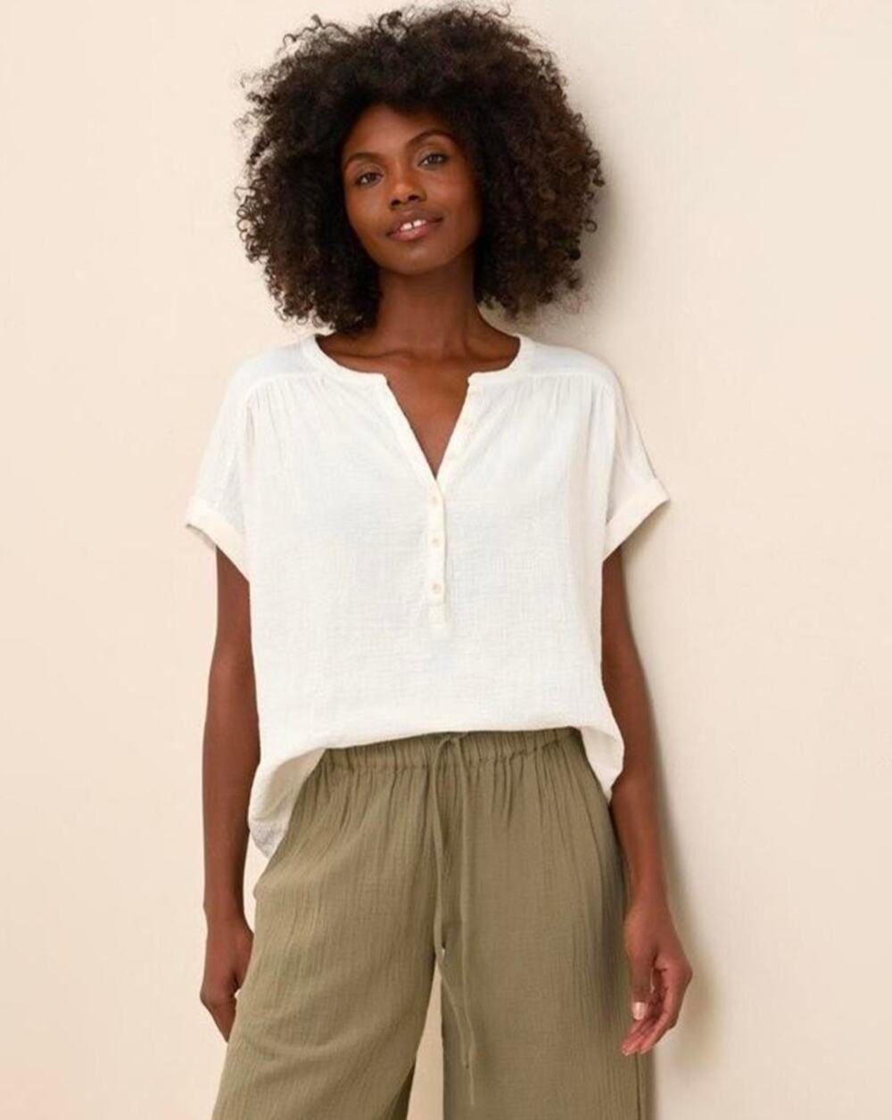 Maeve by Anthropologie Women's Pleated Shoulder Popover Ivory Small